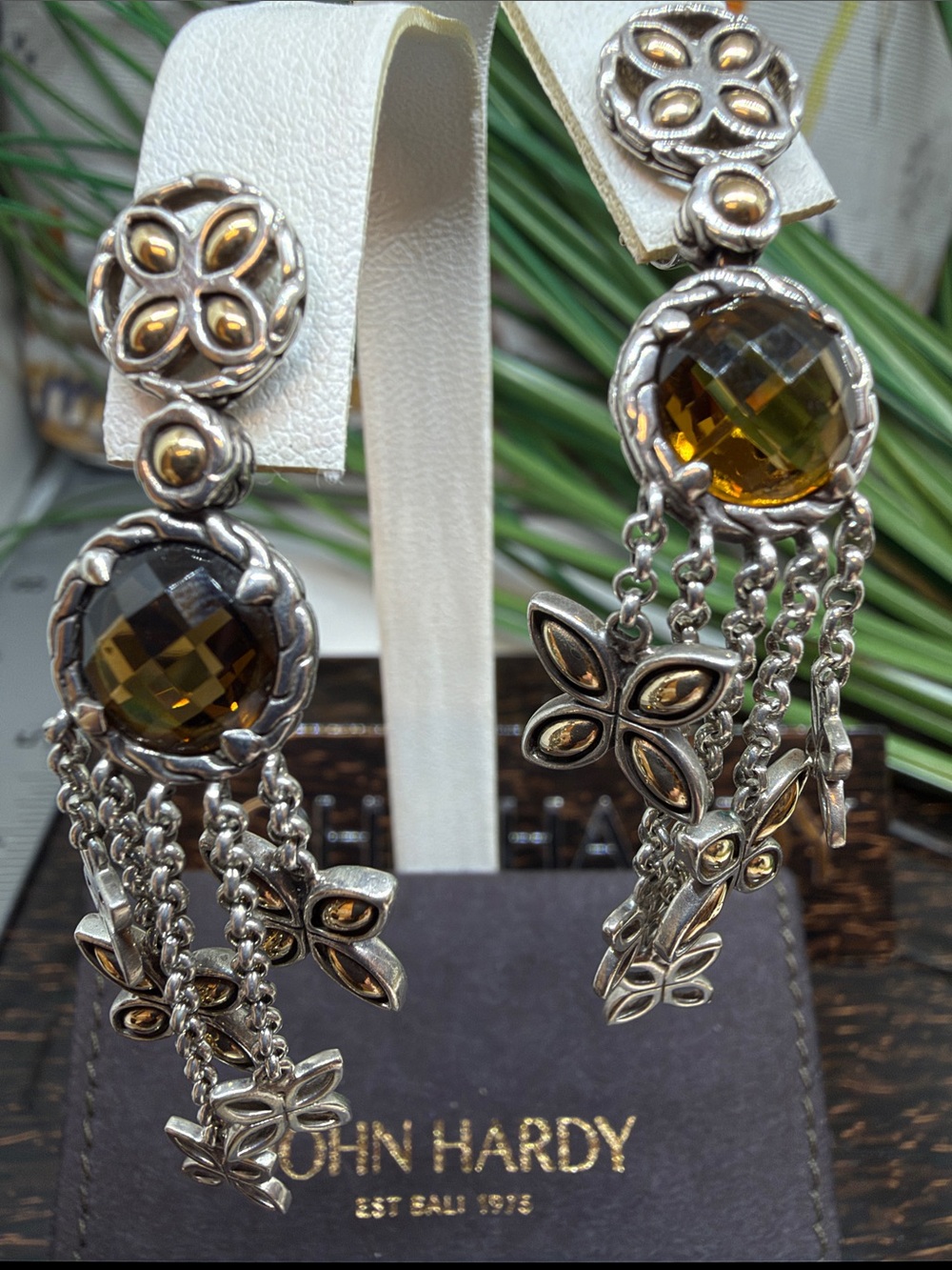 John Hardy Batu Kawung Silver 18K Cognac Quartz Earrings